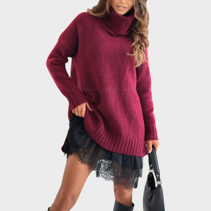 Camille oversized turtleneck sweater dress with lace hem – image 10