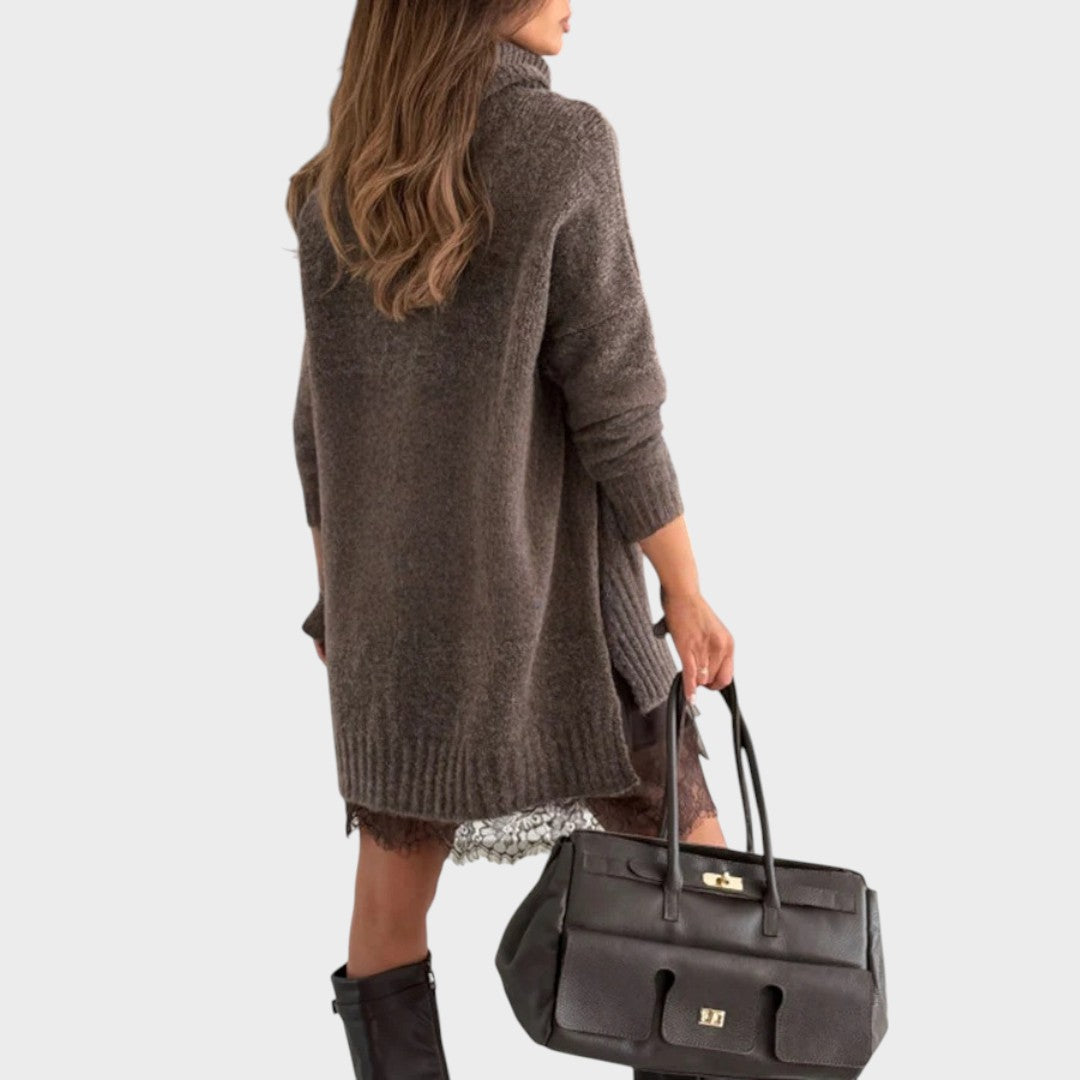 Camille oversized turtleneck sweater dress with lace hem – image 6