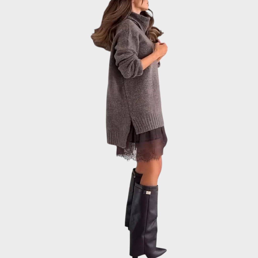 Camille oversized turtleneck sweater dress with lace hem – image 5