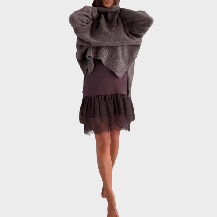 Camille oversized turtleneck sweater dress with lace hem – image 3