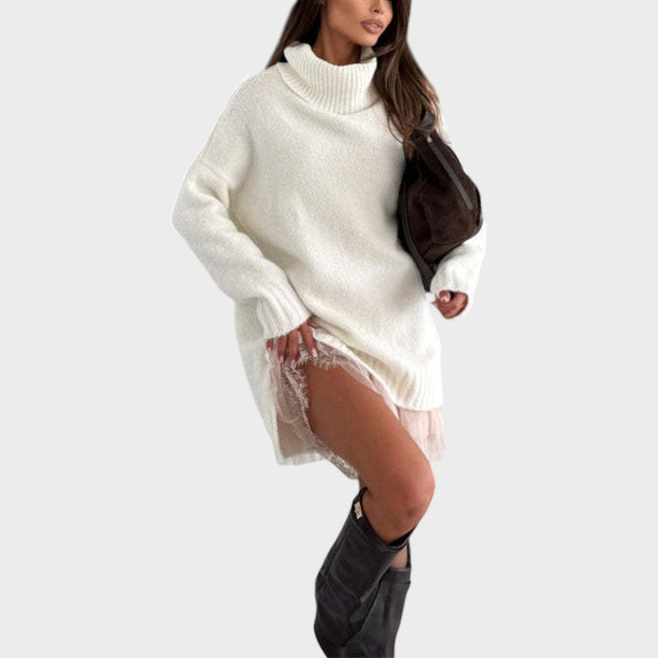 Camille oversized turtleneck sweater dress with lace hem – image 12