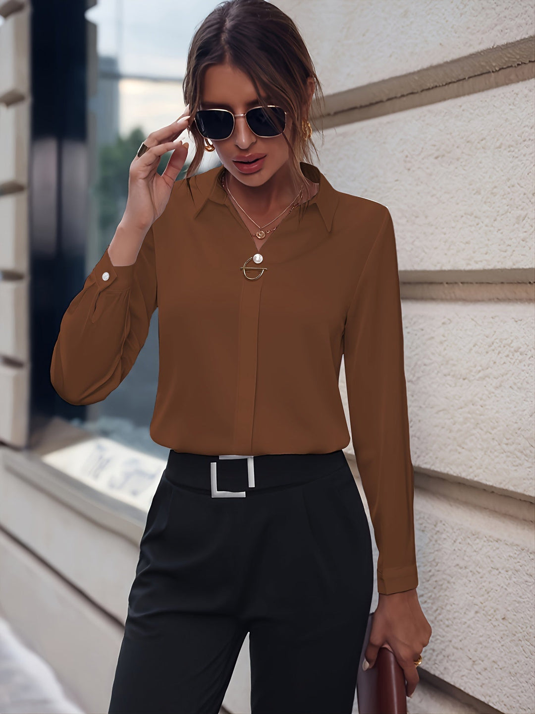Cassidy pearl detail long sleeve blouse – image 13