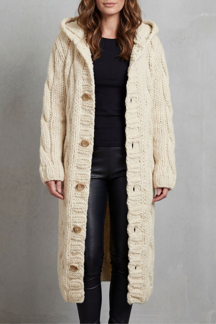 Leah oversized hooded cable knit cardigan coat – image 9