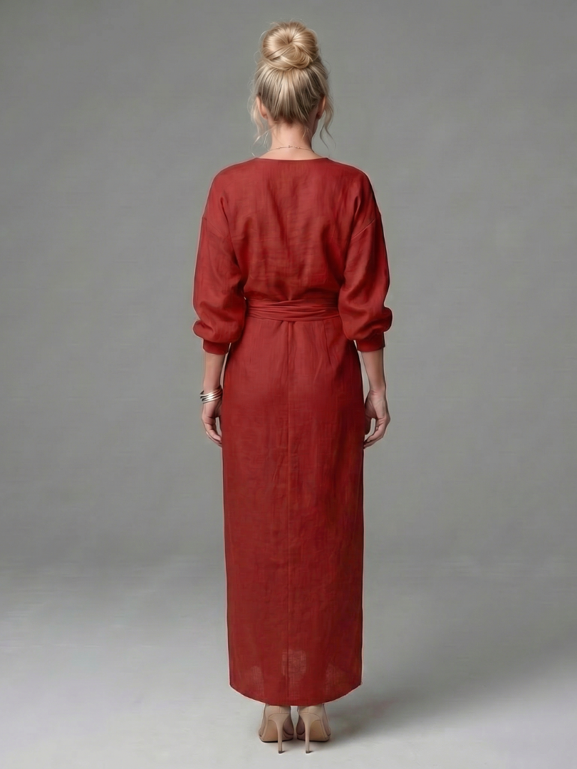 Talia long sleeve draped wrap maxi dress – image 3