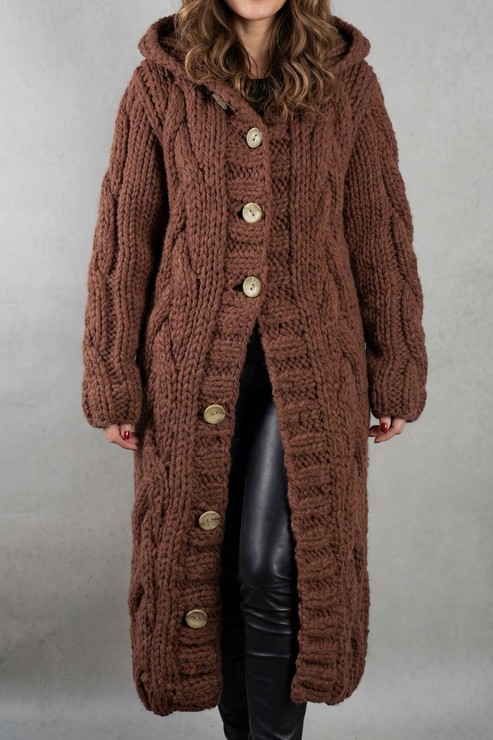 Leah oversized hooded cable knit cardigan coat – image 10