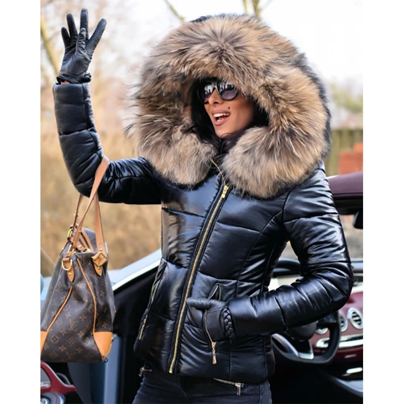 Amina faux fur lined hooded jacket with collar