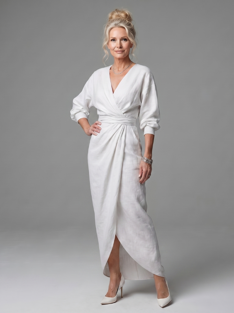 Talia long sleeve draped wrap maxi dress – image 2
