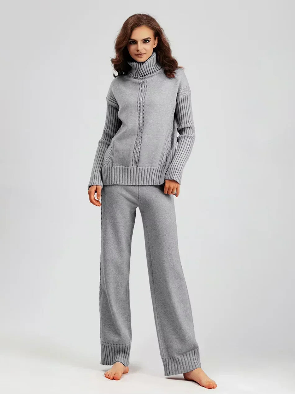 Brinley matching high neck sweater and wide leg pants set – image 15