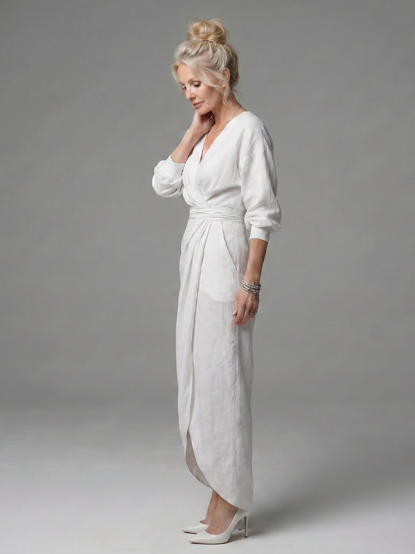 Talia long sleeve draped wrap maxi dress – image 4
