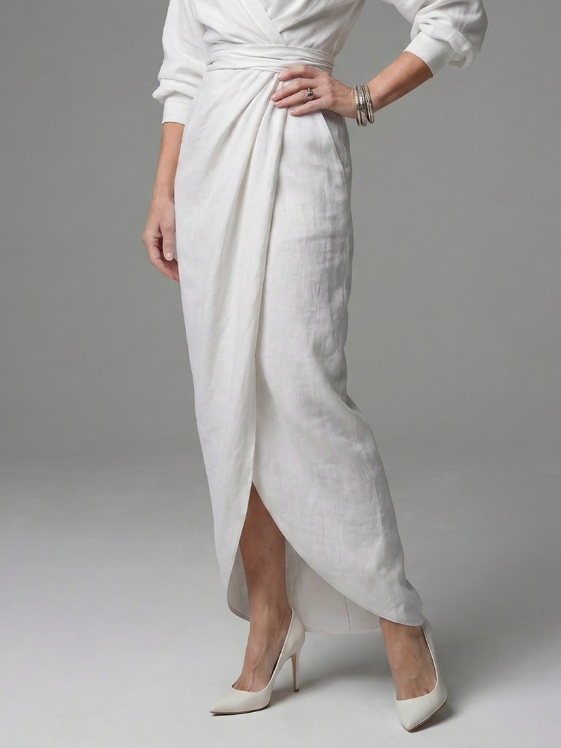Talia long sleeve draped wrap maxi dress – image 5