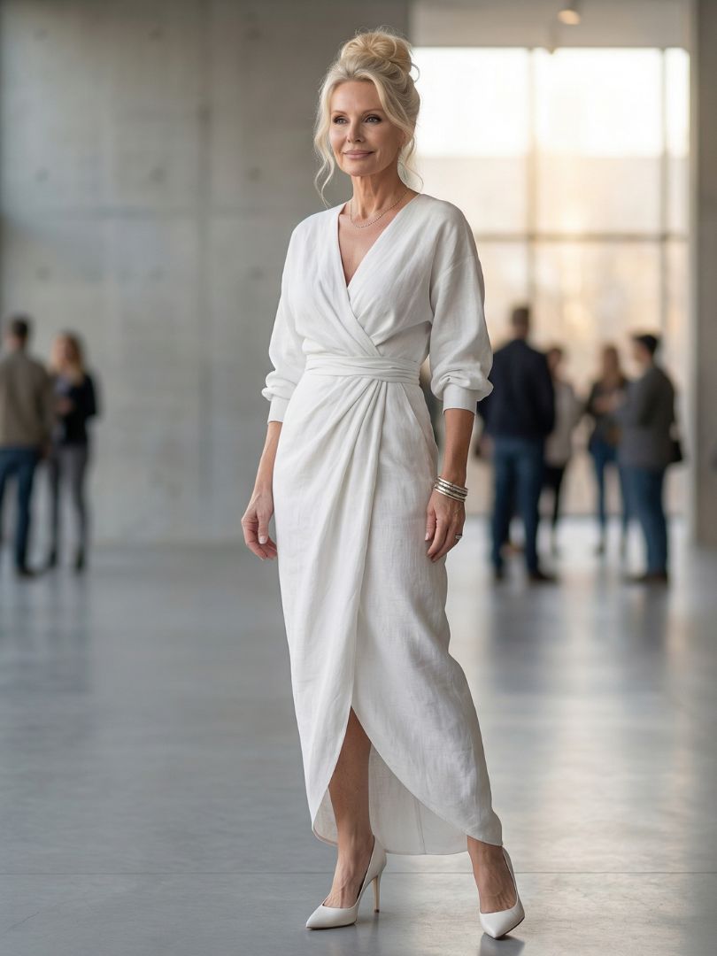 Talia long sleeve draped wrap maxi dress – image 7