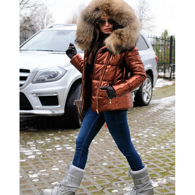 Amina faux fur lined hooded jacket with collar – image 4