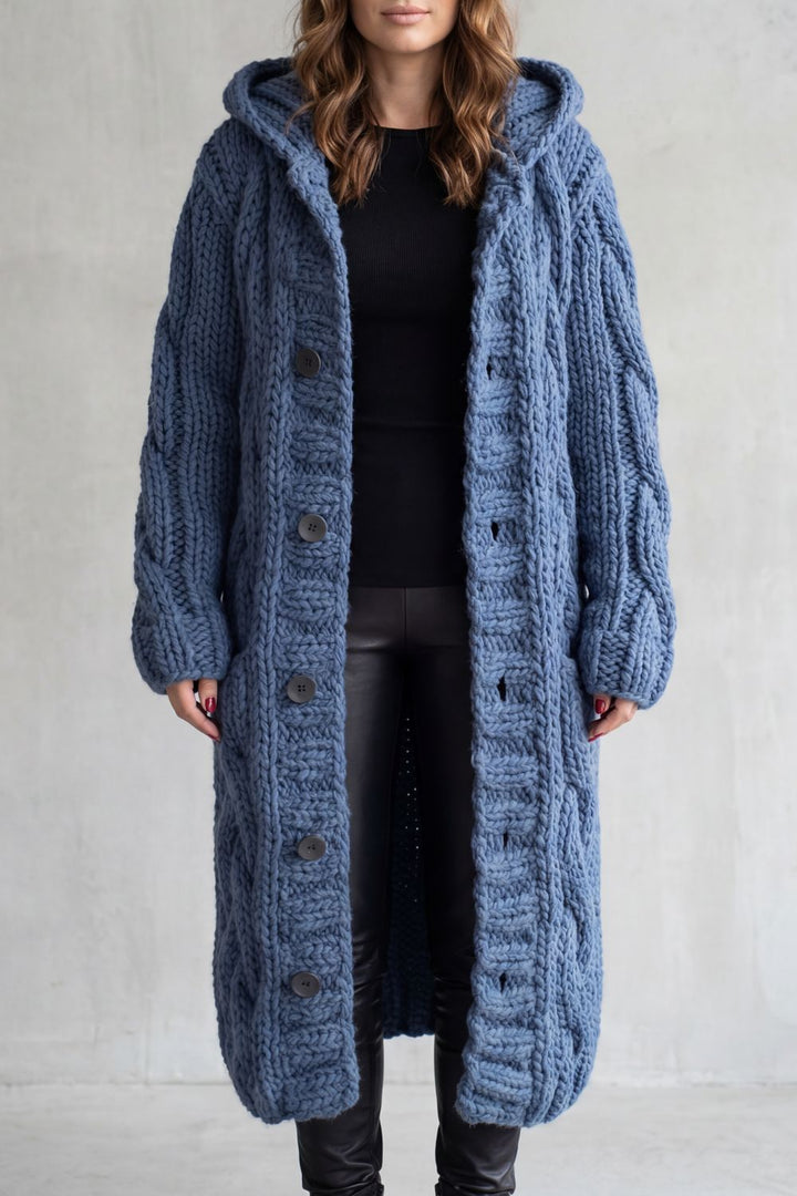 Leah oversized hooded cable knit cardigan coat