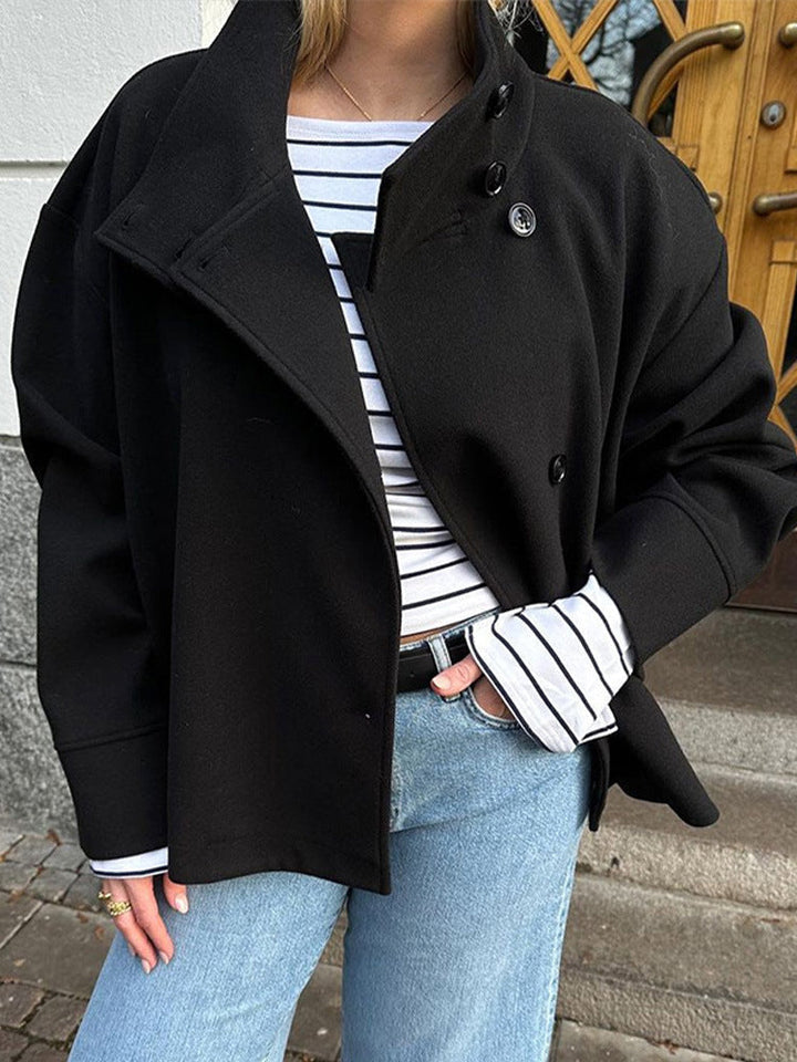 Alvera funnel neck cropped jacket with asymmetric buttons – image 2