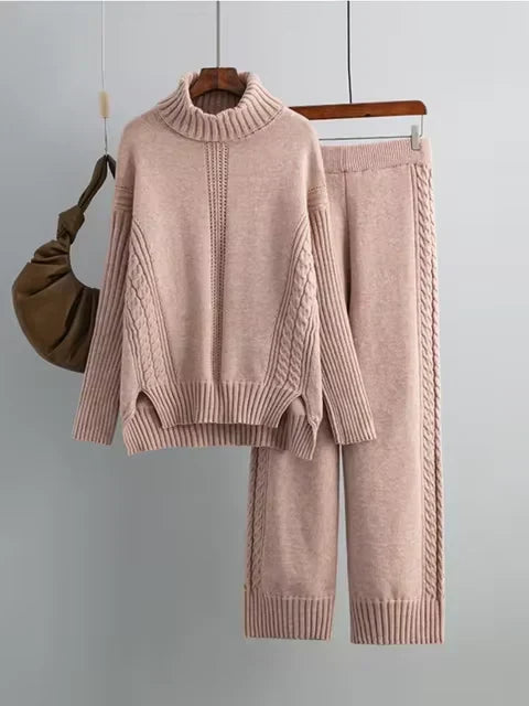 Brinley matching high neck sweater and wide leg pants set – image 2