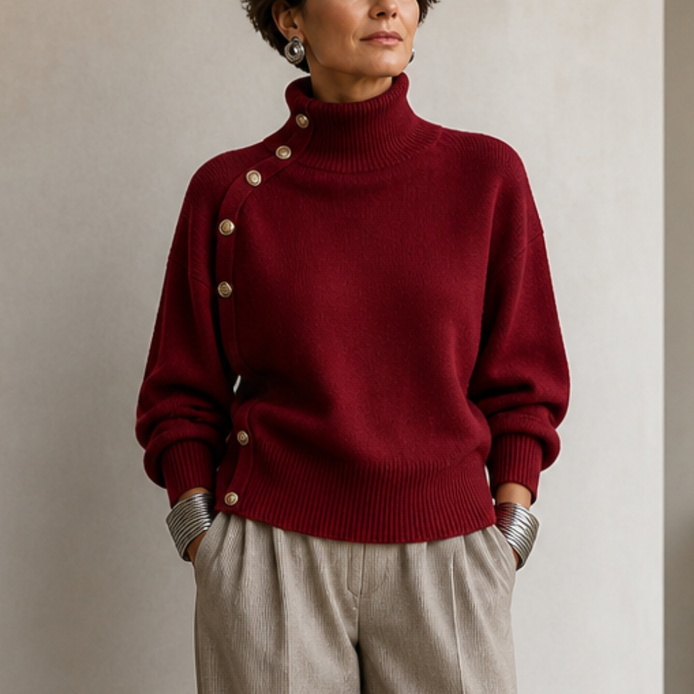 Waverly mock neck sweater with gold buttons – image 14