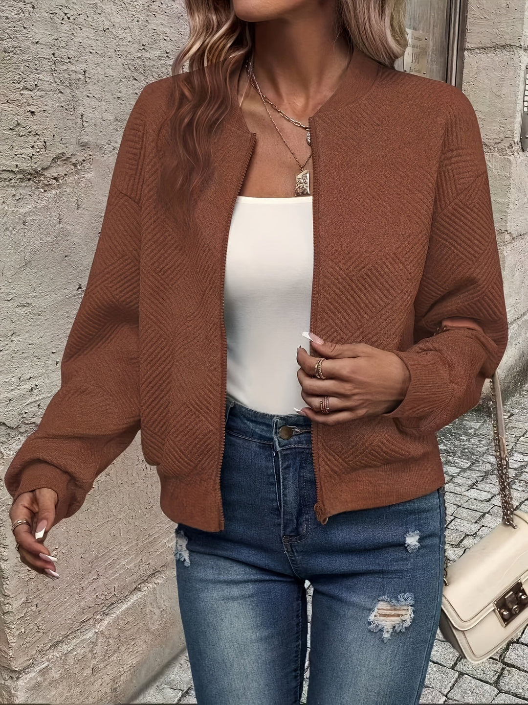 Yvette diamond quilted knit bomber jacket – image 8