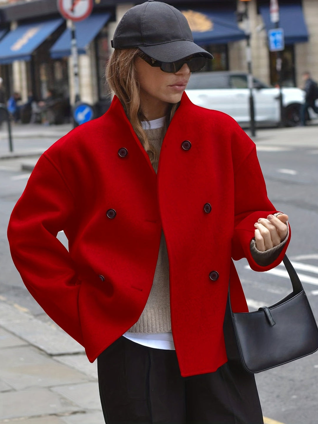 Maeve cropped stand collar pea coat – image 3