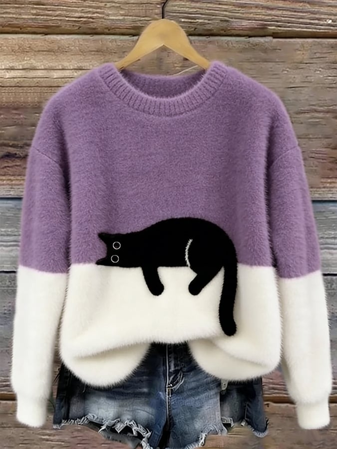 Penny cat print oversized fuzzy knit sweater – image 20