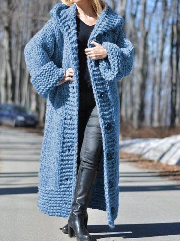 Harmony chunky knit maxi coat with hood – image 12