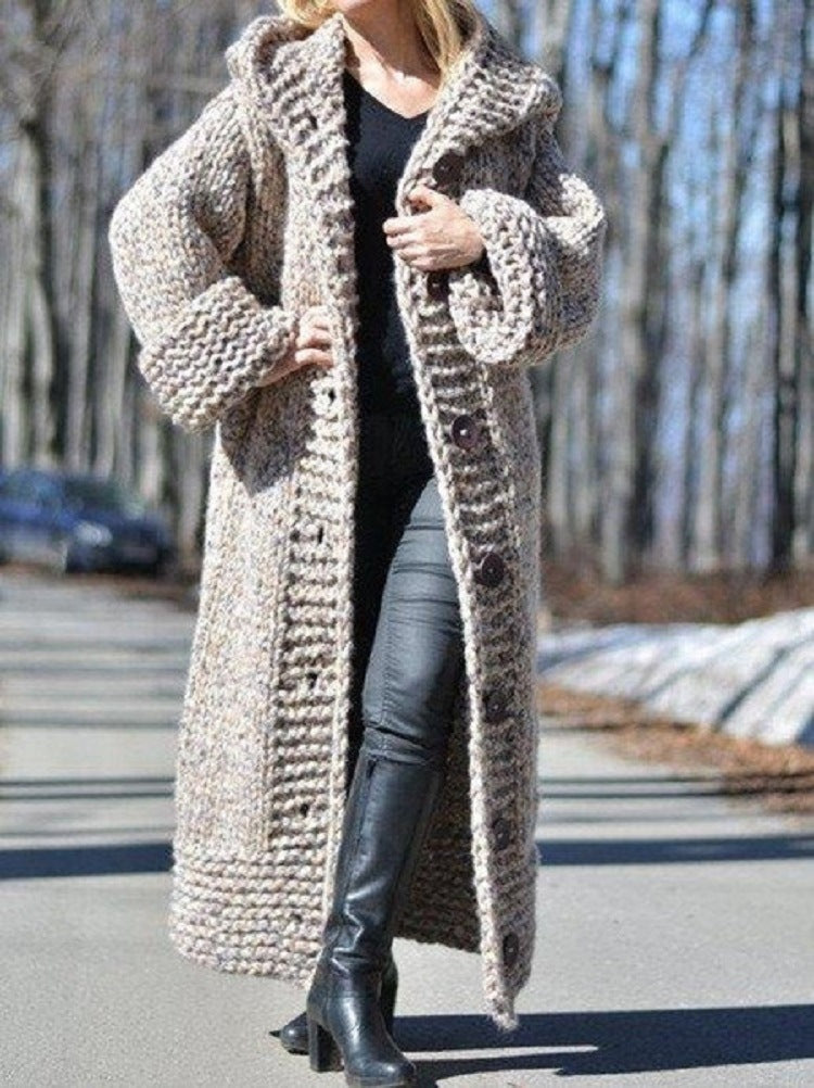 Harmony chunky knit maxi coat with hood – image 8