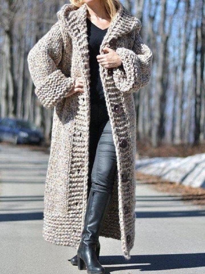 Harmony chunky knit maxi coat with hood – image 8