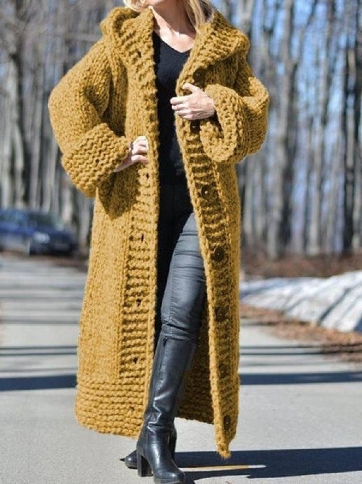 Harmony chunky knit maxi coat with hood – image 7