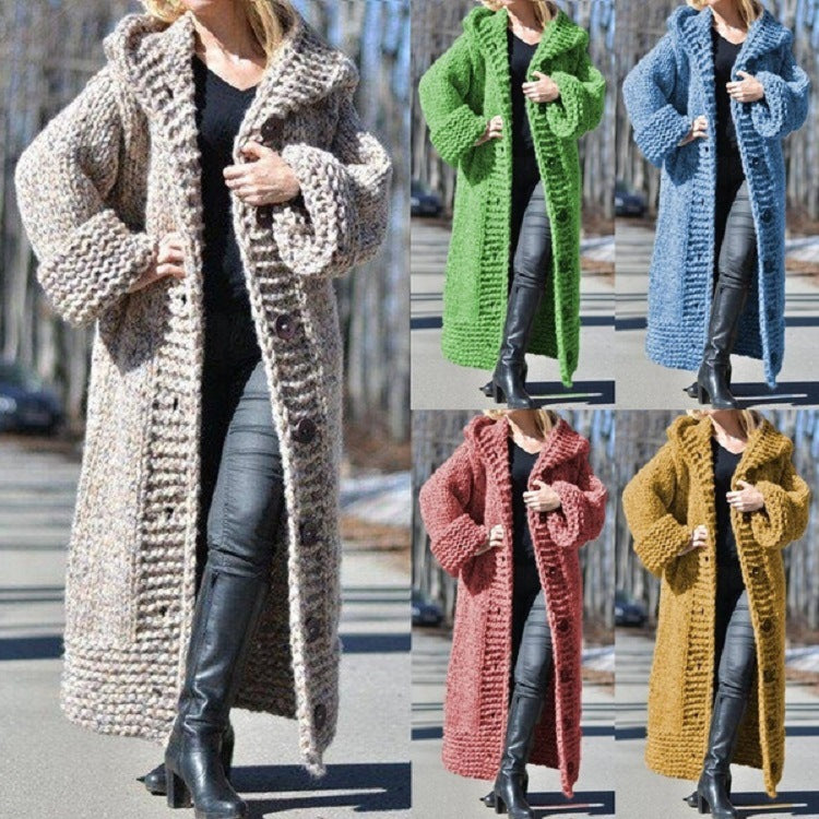 Harmony chunky knit maxi coat with hood