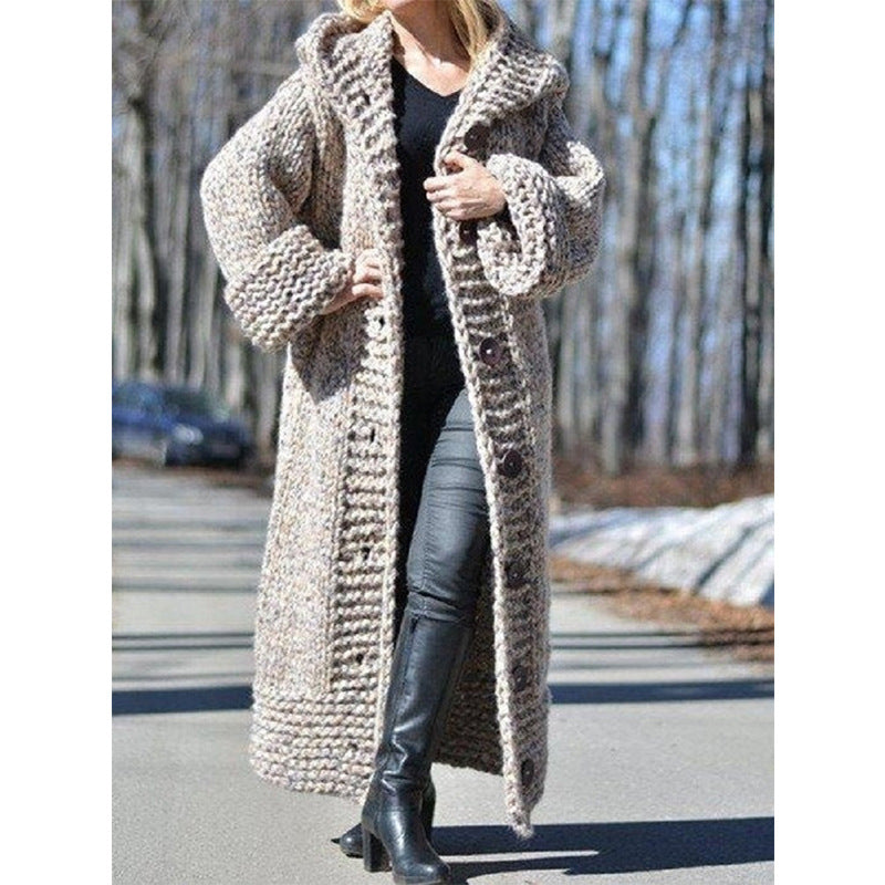 Harmony chunky knit maxi coat with hood – image 2
