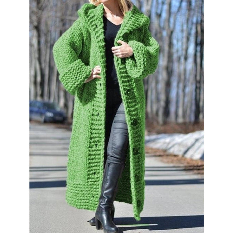 Harmony chunky knit maxi coat with hood – image 4