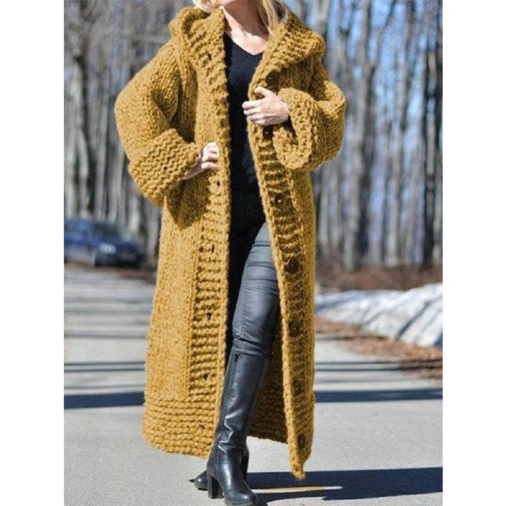 Harmony chunky knit maxi coat with hood – image 3