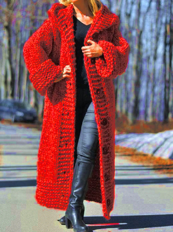 Harmony chunky knit maxi coat with hood – image 6