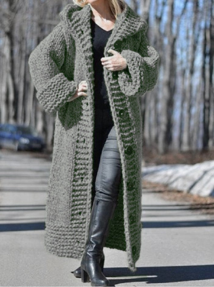 Harmony chunky knit maxi coat with hood – image 9