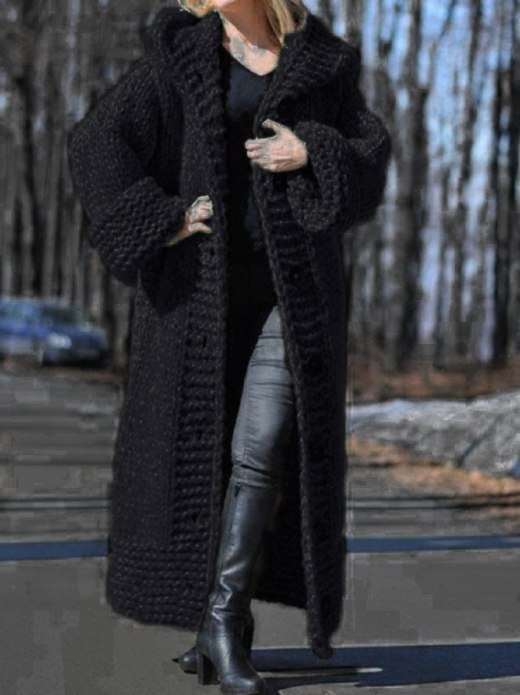 Harmony chunky knit maxi coat with hood – image 10