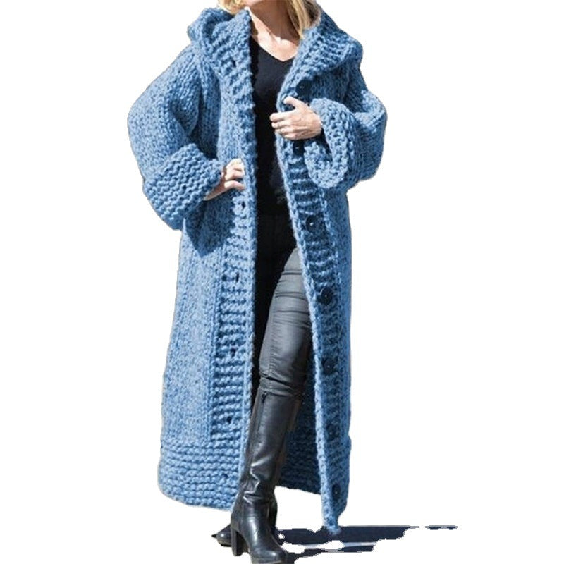 Harmony chunky knit maxi coat with hood – image 5