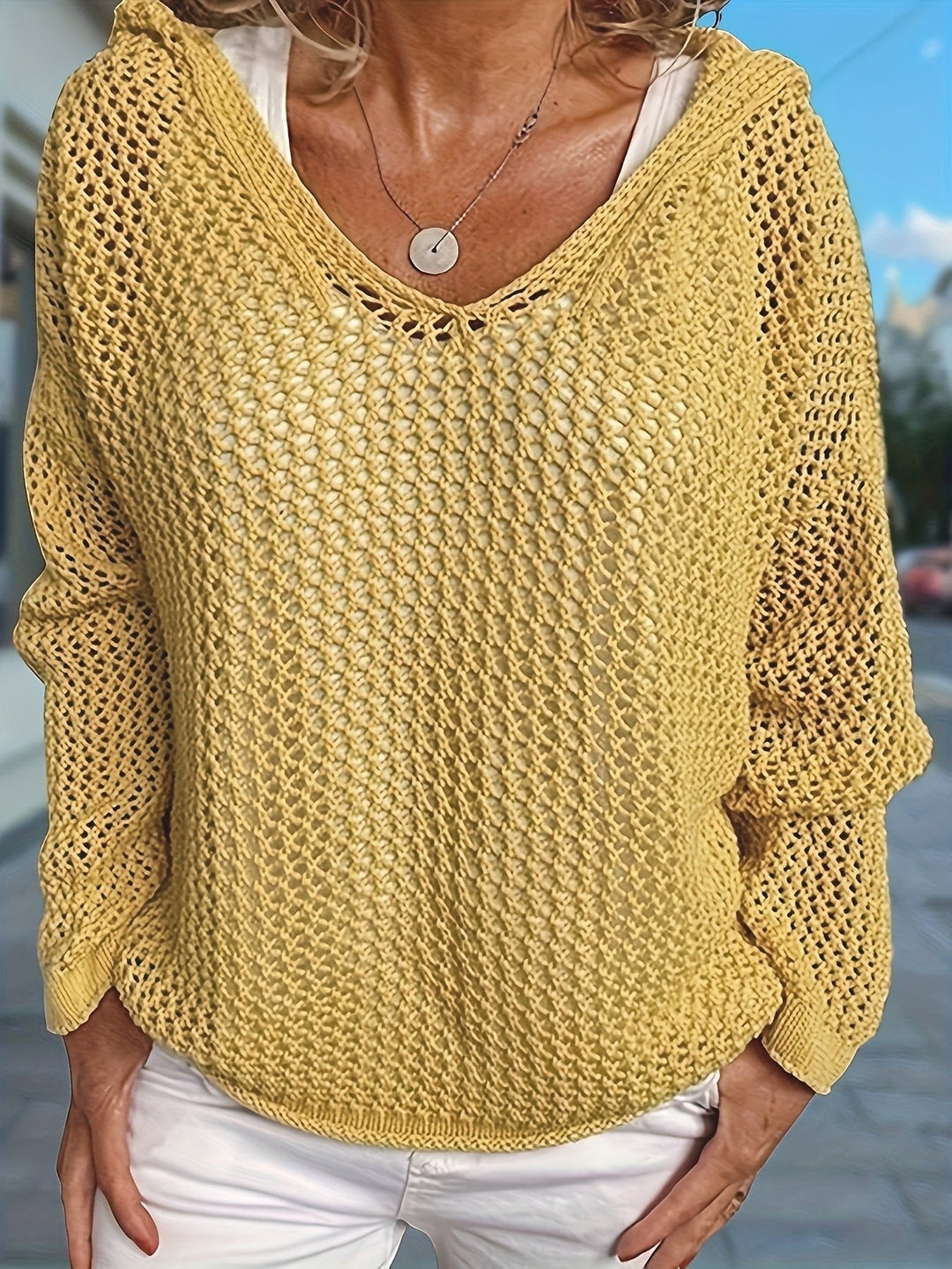 Mallory lightweight open knit hooded sweater – image 4