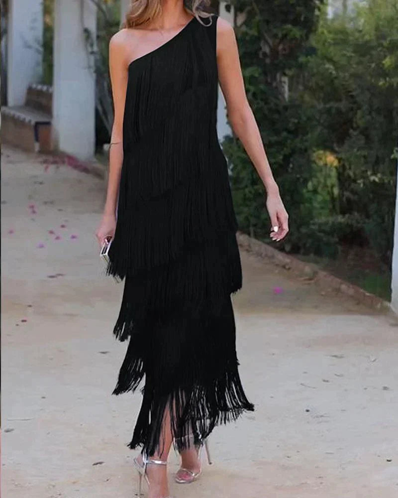 Fleur one shoulder fringe dress – image 2