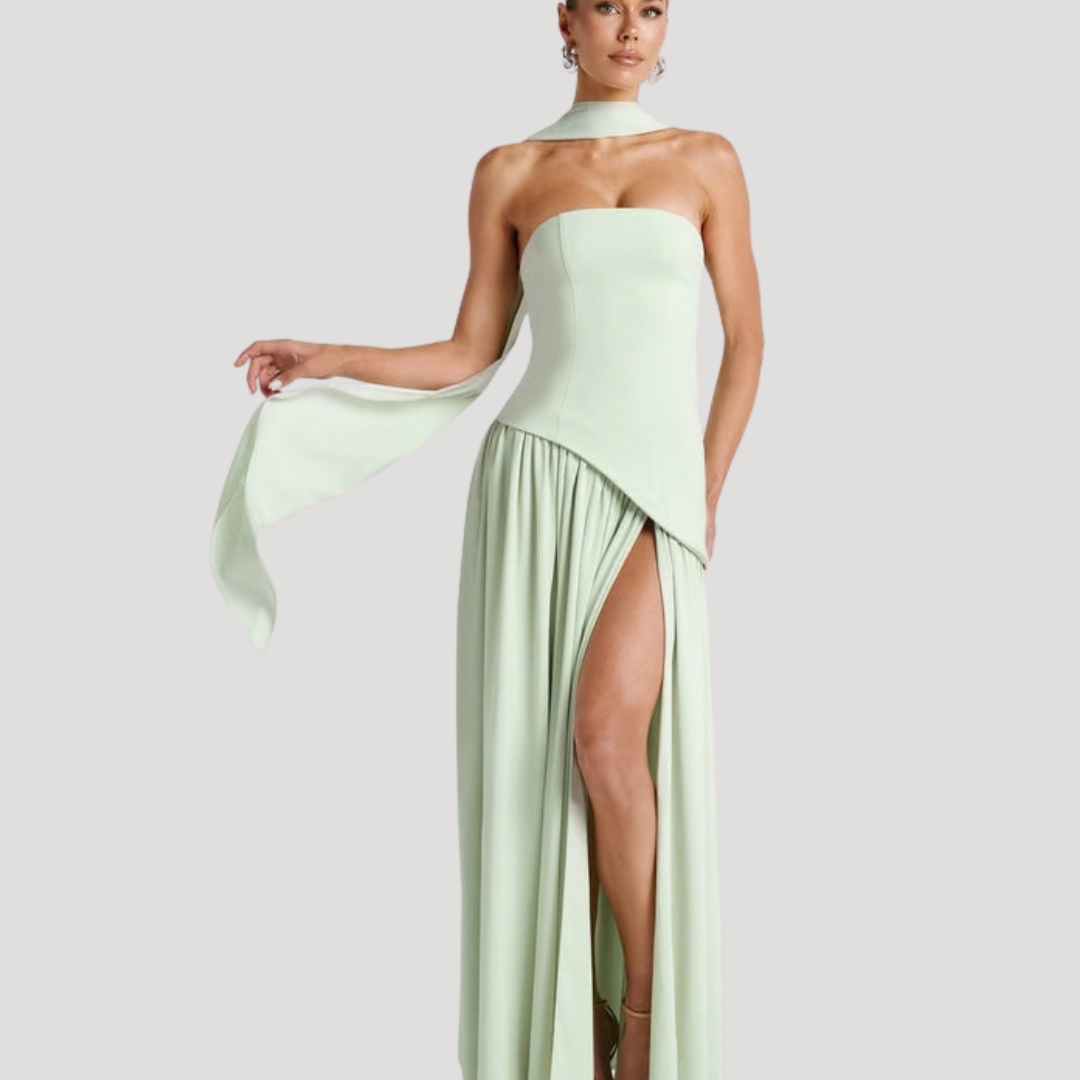 Cecily strapless maxi dress with choker neck