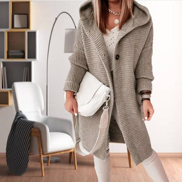 Raquel hooded patterned long knit coat – image 6