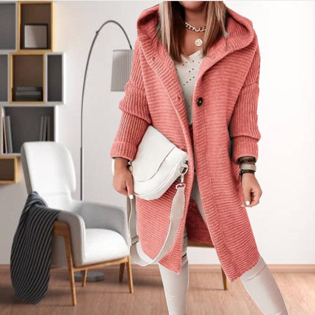 Raquel hooded patterned long knit coat – image 10