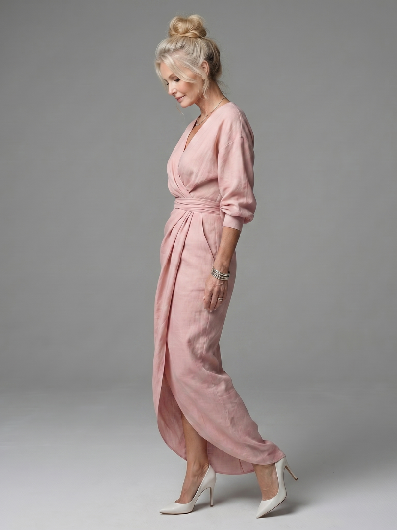Talia long sleeve draped wrap maxi dress – image 9