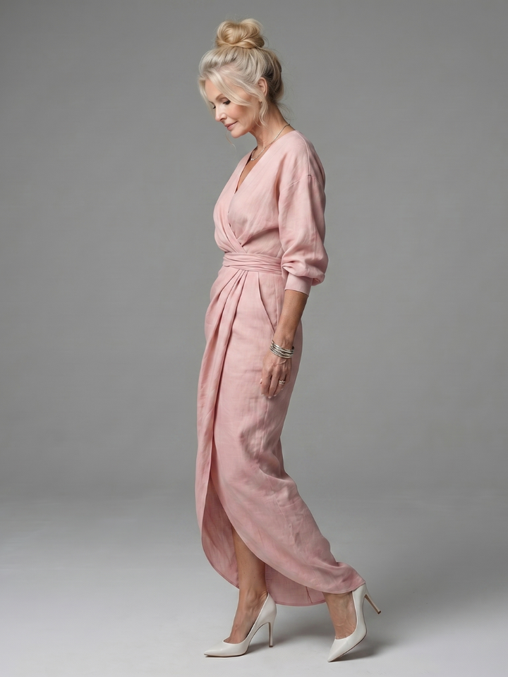 Talia long sleeve draped wrap maxi dress – image 9