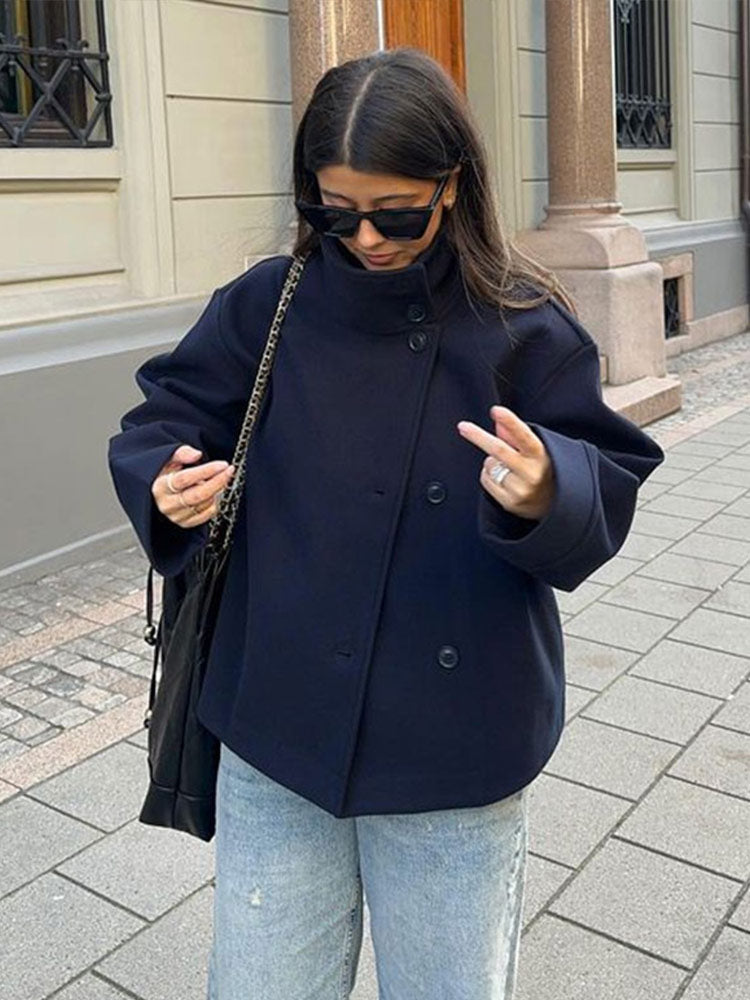 Alvera funnel neck cropped jacket with asymmetric buttons – image 3