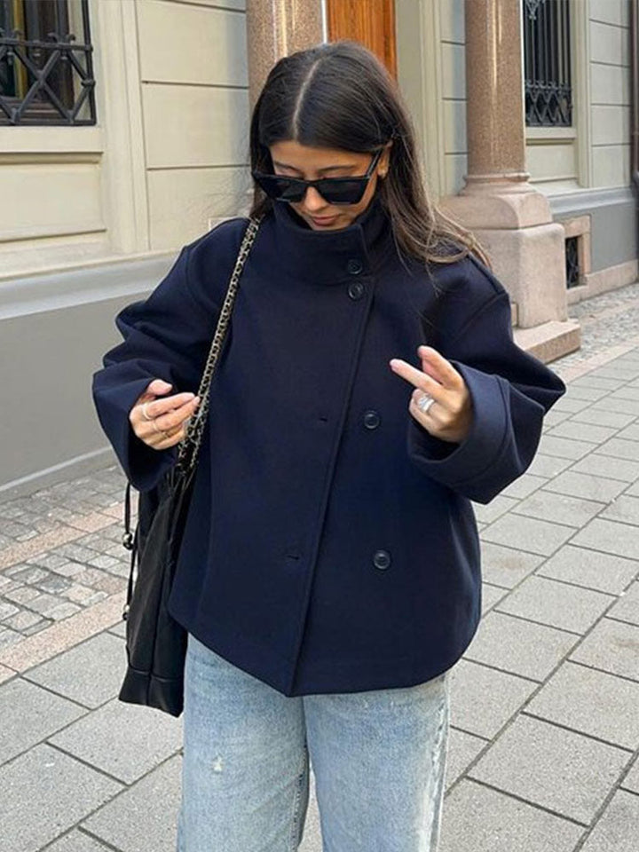 Alvera funnel neck cropped jacket with asymmetric buttons – image 3
