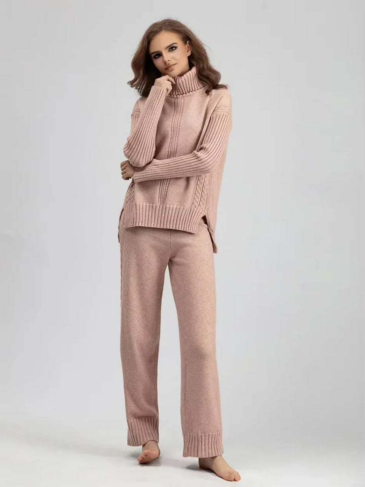 Brinley matching high neck sweater and wide leg pants set