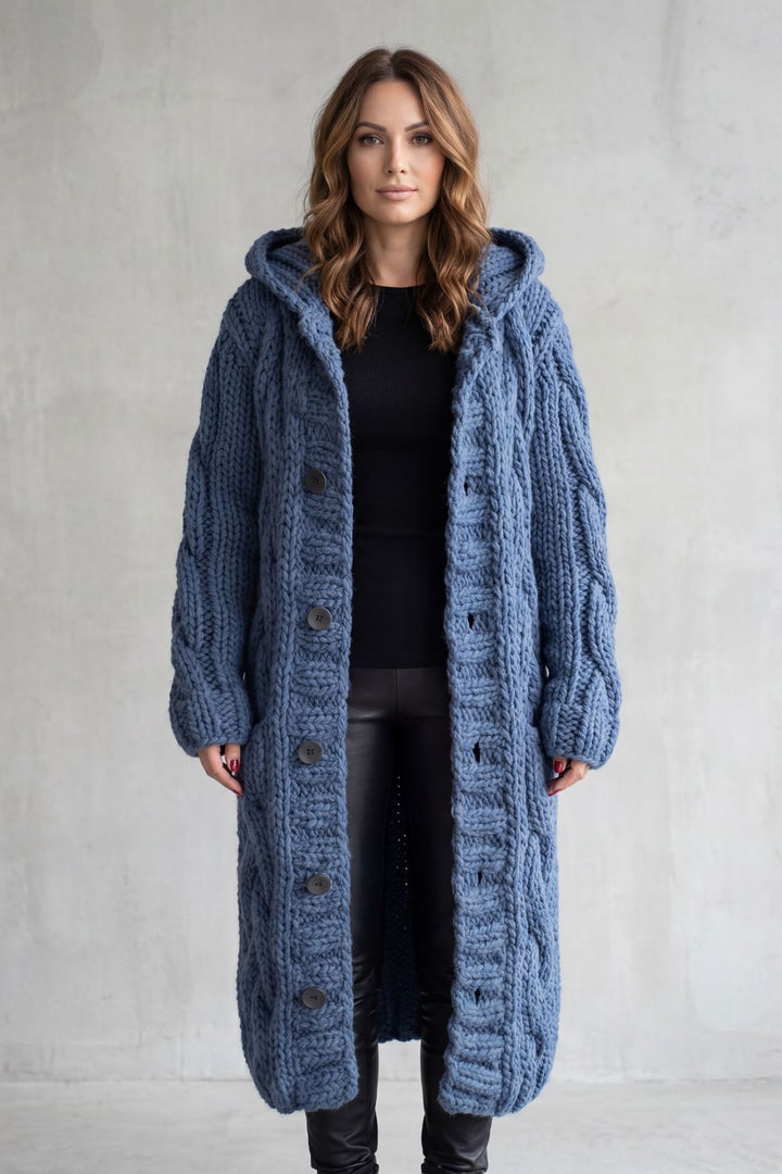 Leah oversized hooded cable knit cardigan coat – image 2