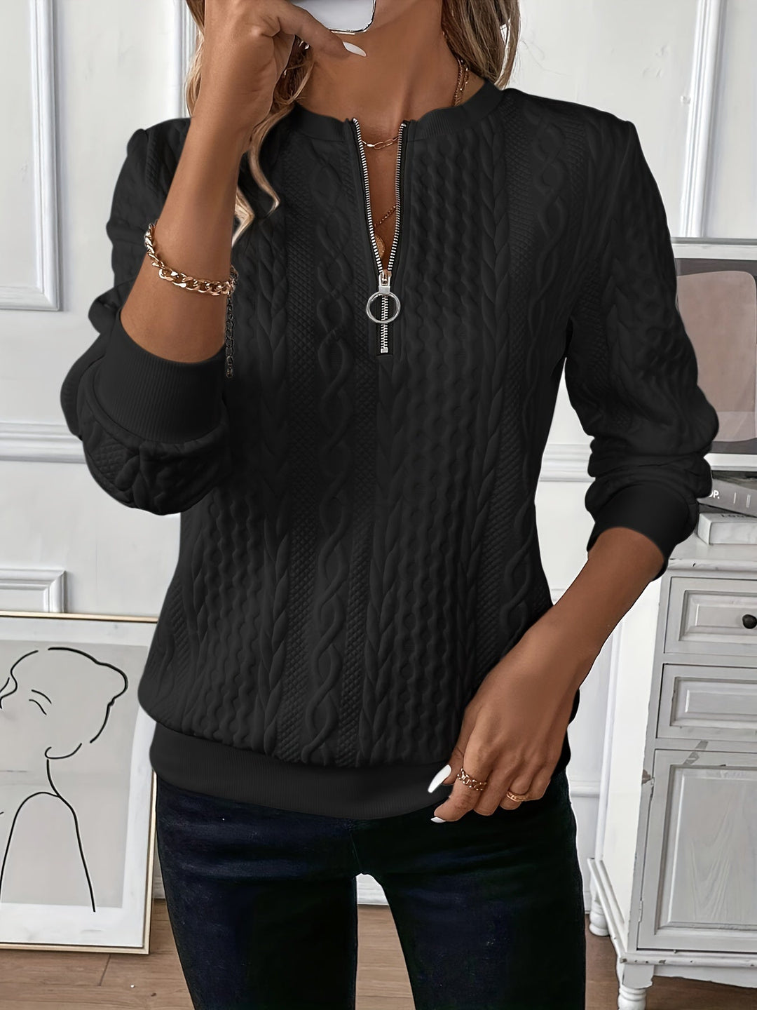 Rosalind cable knit quarter zip sweater – image 6