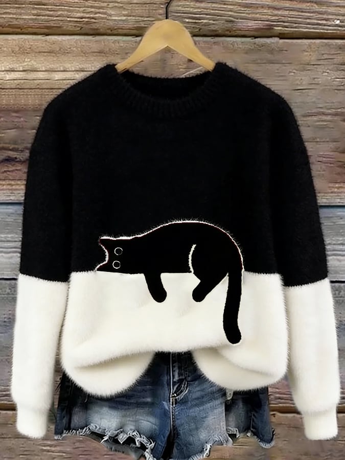 Penny cat print oversized fuzzy knit sweater – image 5