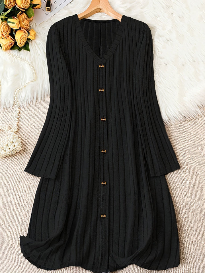 Maya ribbed v neck button front sweater dress – image 4