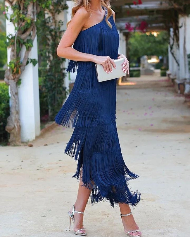 Fleur one shoulder fringe dress – image 5